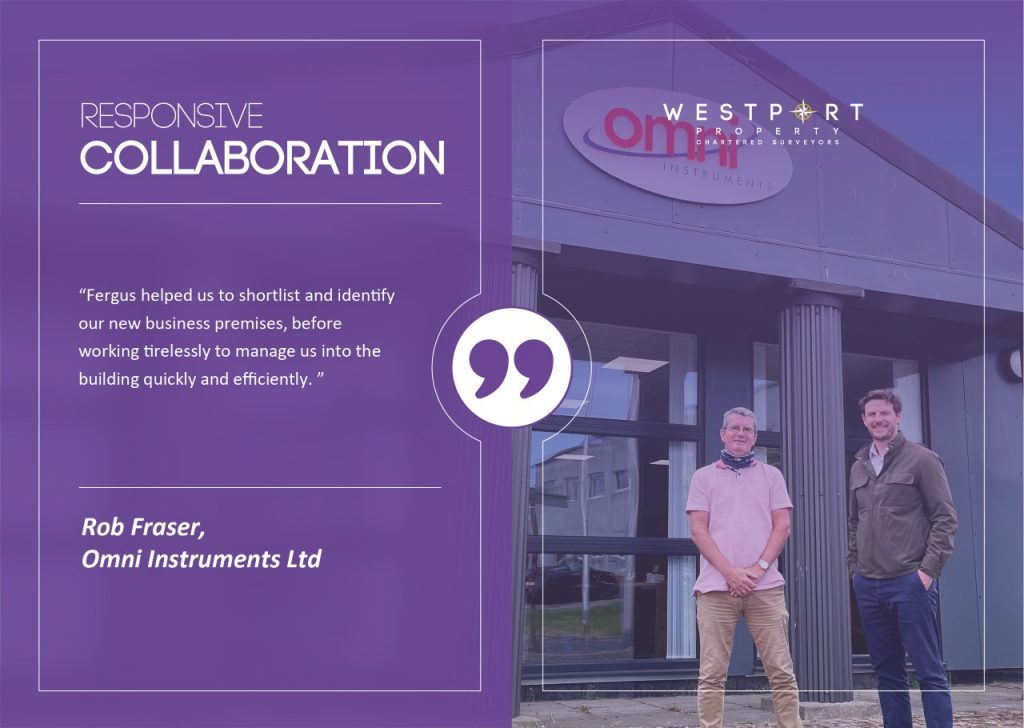 Image of Rob and Fergus outside Omni Instruments Ltd buiding